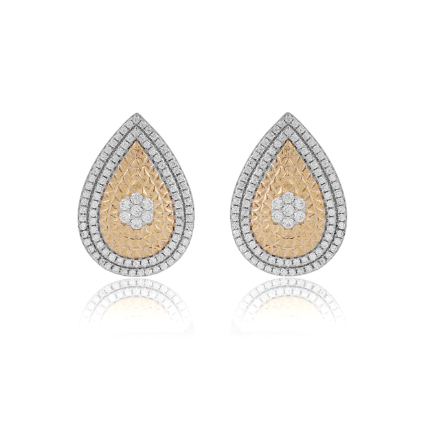 Statement Brushed Hammered CZ Teardrop Studs