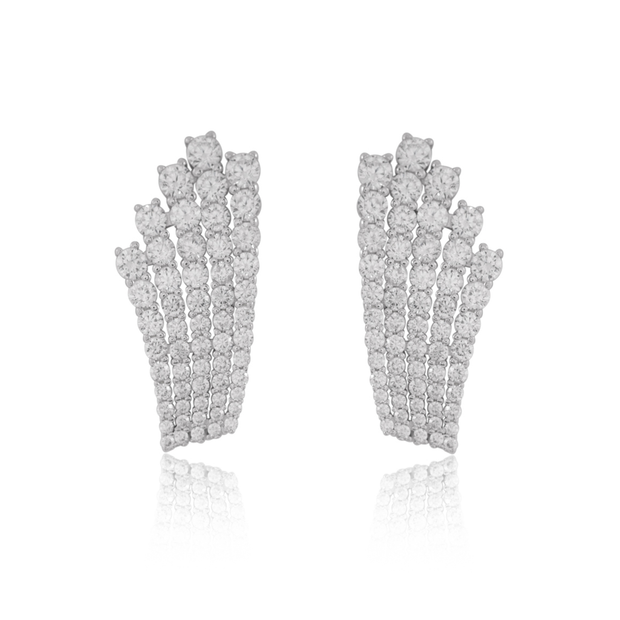 Cascading Graduating CZ Linear Drop Earrings in White Gold