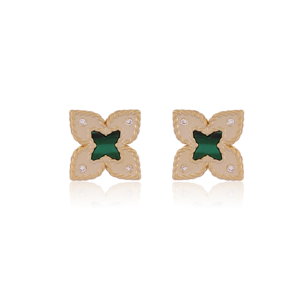 Pointed Brushed Green Stripe Center Clover Studs