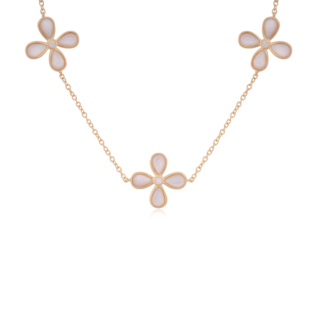 Double Sided Triple MOP Flower Necklace in Yellow Gold