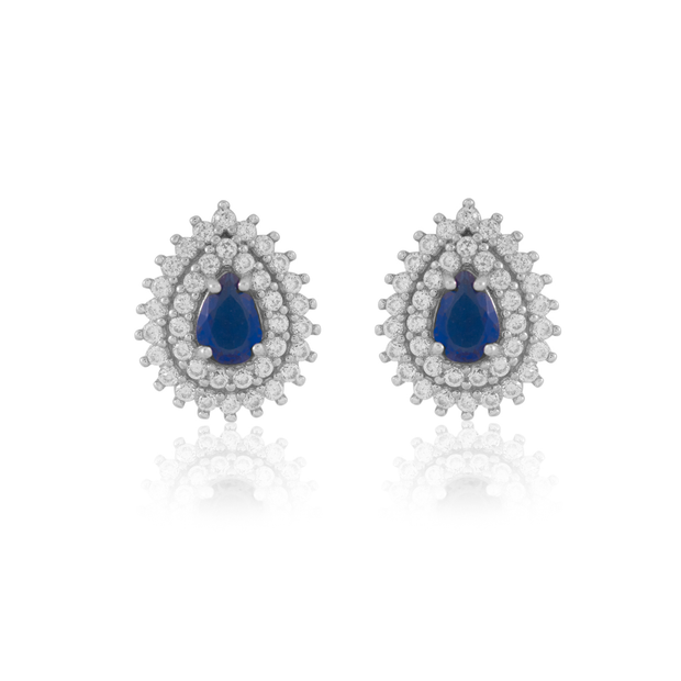 Prong Set Edgy Teardrop Studs in Sapphire