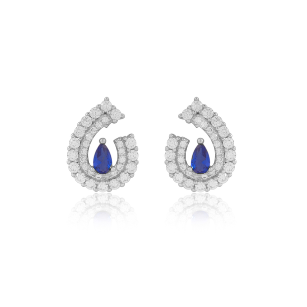 Small Pave CZ J Studs in Sapphire
