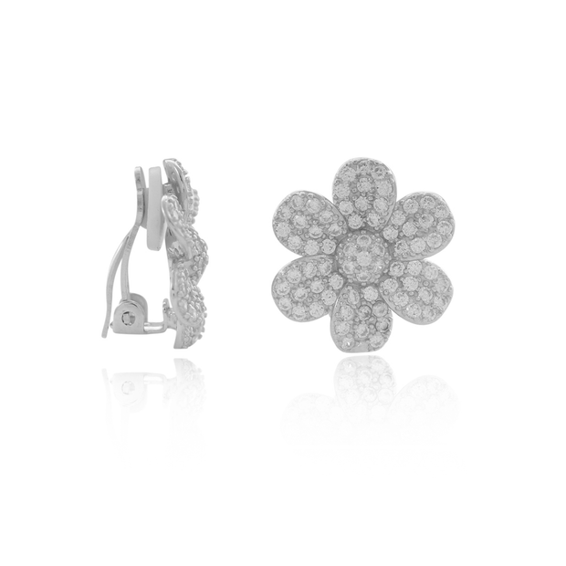 Pave Flower Clip-On Studs