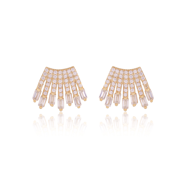 CZ Pave CZ Tip Crawler Studs in Yellow Gold