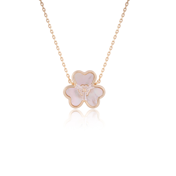 Three MOP Hearts Clover Style Pendant in Yellow Gold