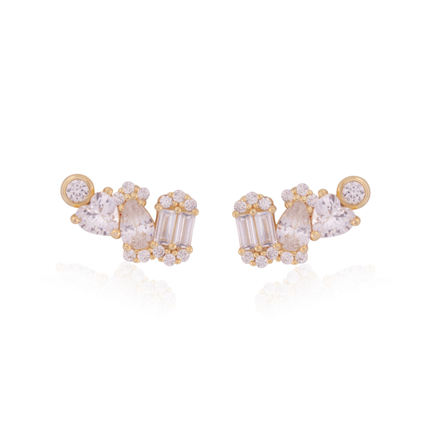 Multi-Shaped CZ Cluster Crawler Studs in Yellow Gold