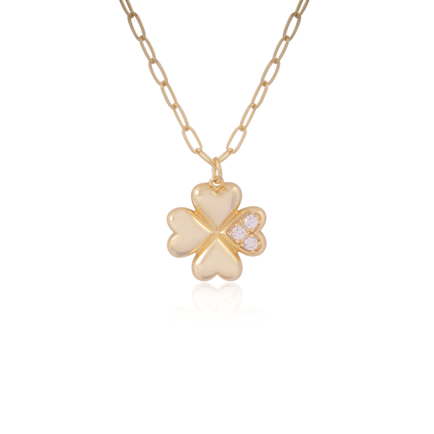 Polished Hearts Clover Style Pendant Paperclip Necklace