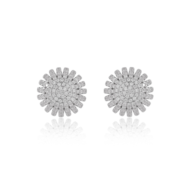 Domed Pave CZ Studs in White Gold
