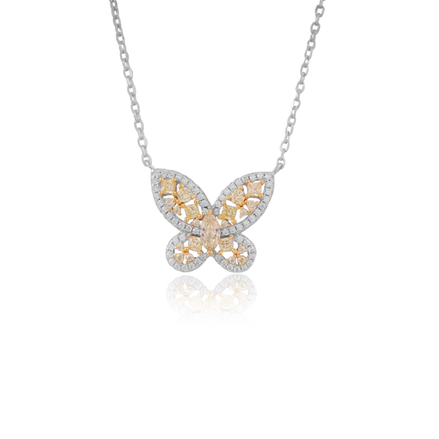 Citrine Stone Cluster Butterfly Pendant in Two Tone