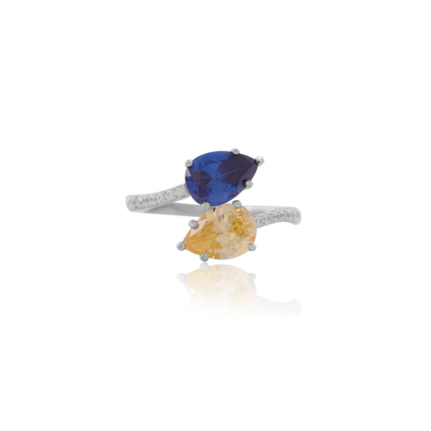 Sapphire & Citrine Crossover CZ Ring