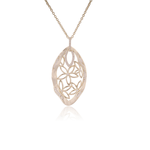 Cutout Flower Waved Marquis Pendant in Yellow Gold