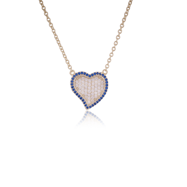 Pave CZ Freestyle Outlined Heart Pendant in Sapphire