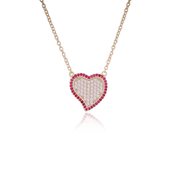 Pave CZ Freestyle Outlined Heart Pendant in Ruby