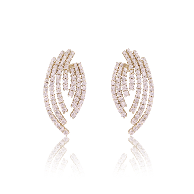 Cascading CZ Lined Studs in Yellow Gold