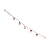 Multi-Color CZ Bezel Heart Charm Bracelet