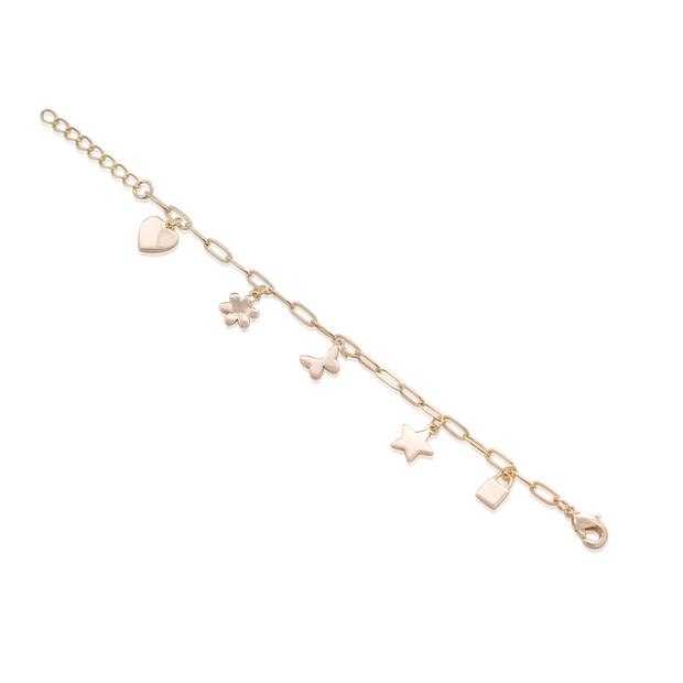 Delicate Polished Paperclip Charm Bracelet in Yellow Gold