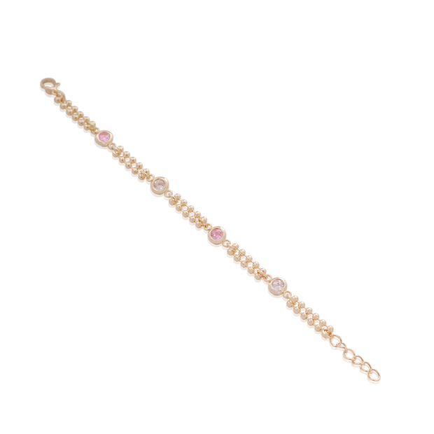 Pink & CZ Bezel Beaded Chain Bracelet