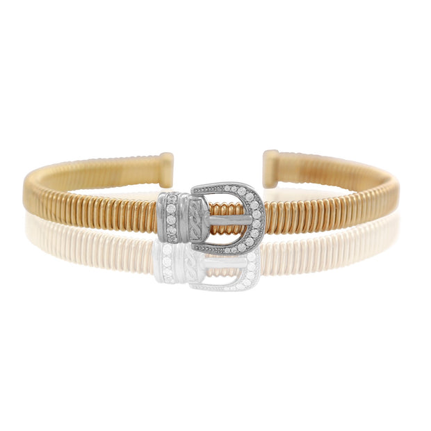 MARCELLO PANE Buckle CZ Top Ribbed Bangle