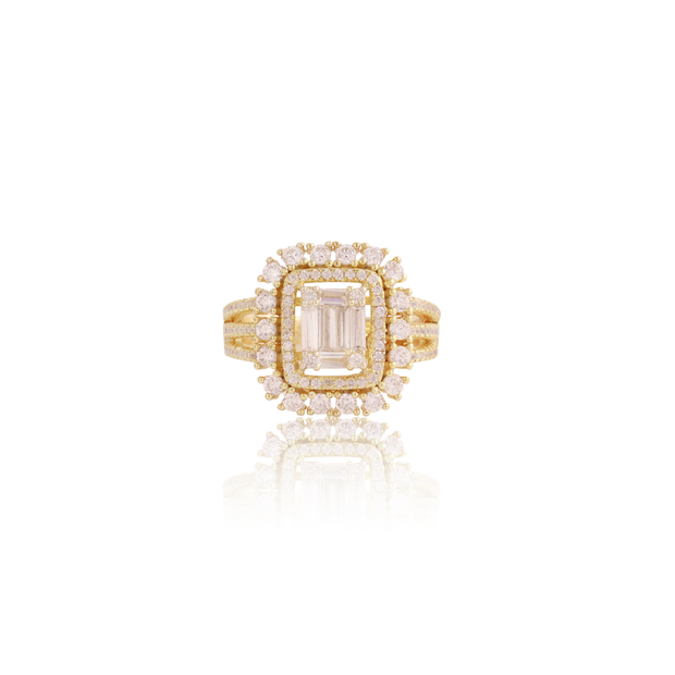 Rectangular Baguette & CZ Ring in Yellow Gold