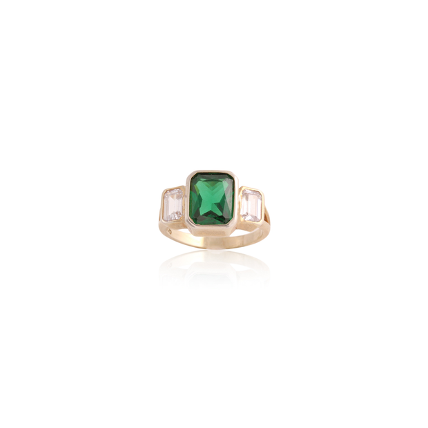 Three Stone Design Gold Ring in Emerald