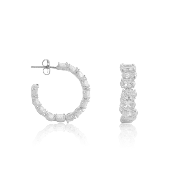 Haley Oval Cut CZ Round Hoops in White Gold