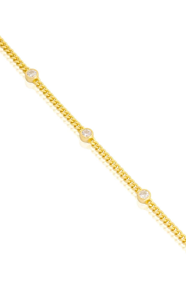 Delicate Cuban Link Five Bezel CZ Bracelet in Yellow Gold