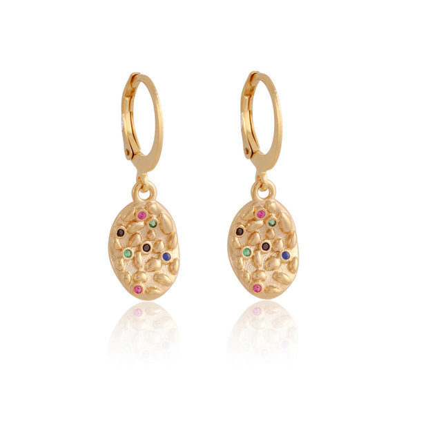 Bumpy Oval Scattered Multi CZ Round Lever Earrings