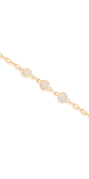 Three Pave Circles Paperclip Bracelet in Yellow Gold