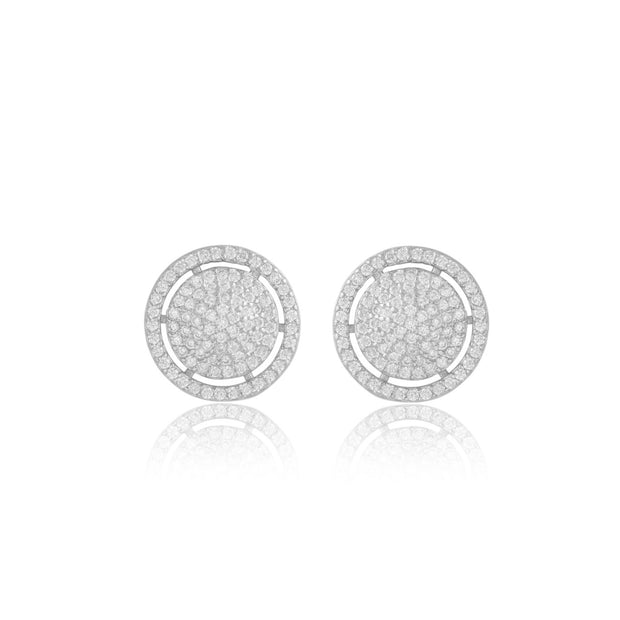 Circle Pave Halo Studs in White Gold