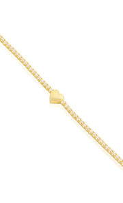 Polished Heart Tennis CZ Strip Bracelet in Yellow Gold