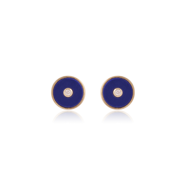 Gold Navy CZ Round Stud