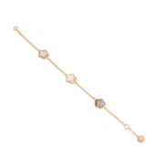 White & Grey Mother of Pearl Clover Bracelet in Yellow Gold