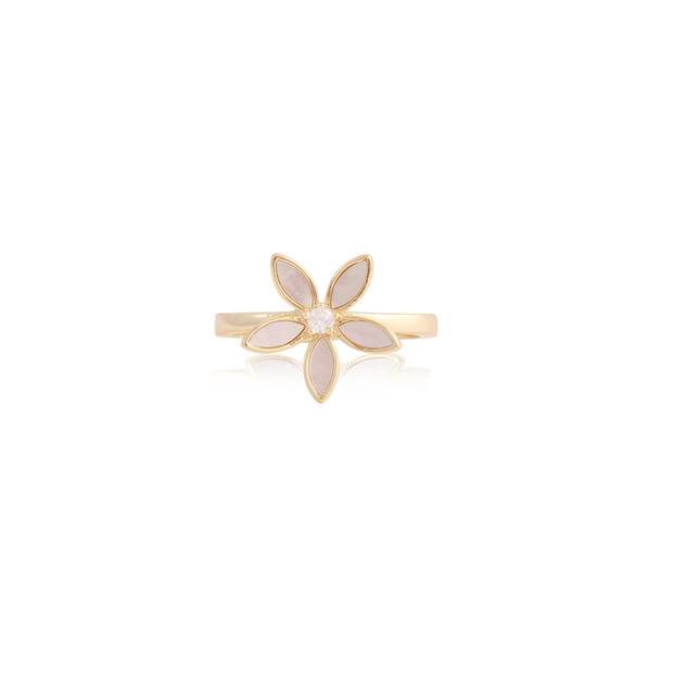 Pointed Mother of Pearl Flower Adjustable Ring