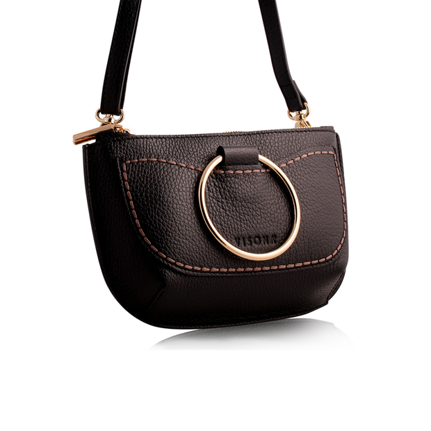 VISONA Black Flat Cross Leather Bag