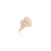 Brushed & CZ Cluster Half n Half Heart Ring in Yellow Gold