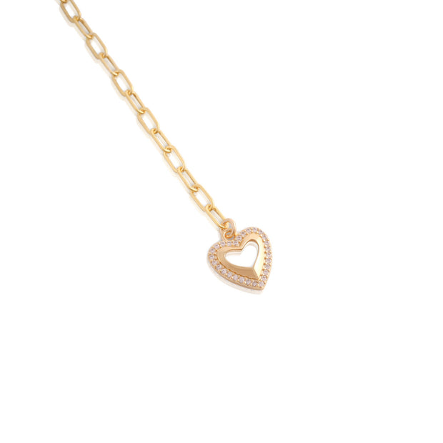 Paperclip Chain Open CZ Heart Charm Bracelet