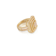 Baguette & CZ Rectangle Glamorous Ring in Yellow Gold