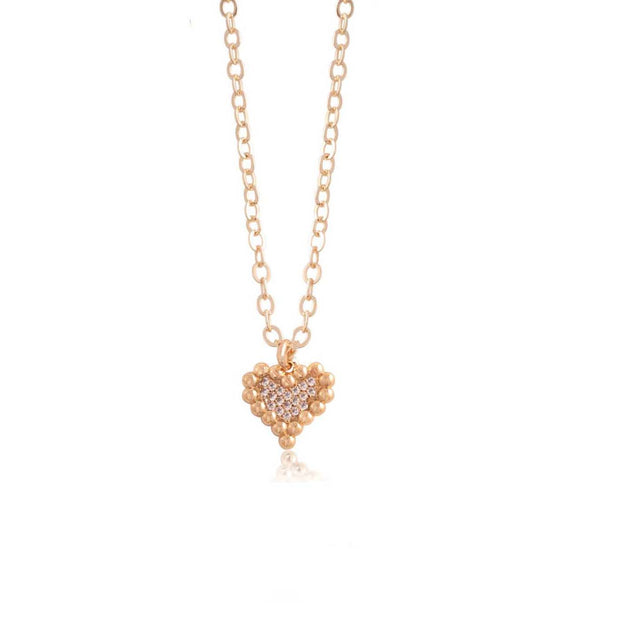 Beaded Border Pave Heart Pendant in Yellow Gold