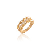 Spaced Beaded & CZ Triple Line Ring in Yellow Gold