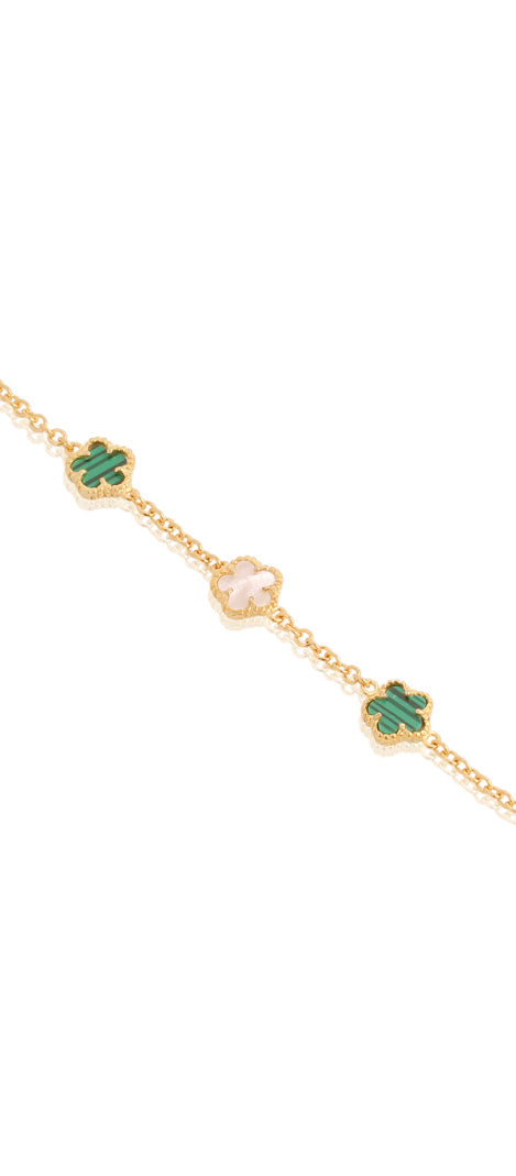 Five Mini Clover Bracelet in MOP & Green Stripe