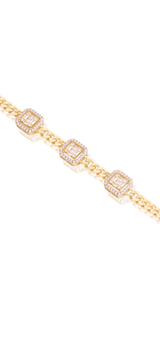 Three Square Baguette CZ Cuban Link Bracelet