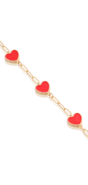 Triple Red Enamel Hearts Paperclip Bracelet