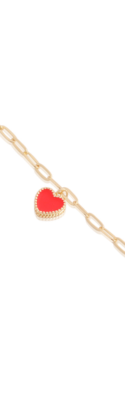 Single Enamel Heart Charm Paperclip Bracelet