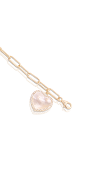 Mother of Pearl CZ Heart Charm Delicate Ribbed Paperclip Bracelet