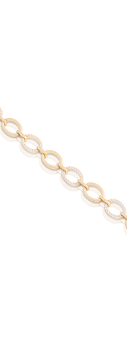 Small Brushed & CZ Open Ovals Bracelet in Yellow Gold