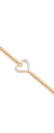 CZ Hearts on Ball Bracelet in Yellow Gold