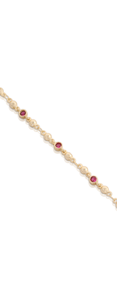 Polished Gold Ball & Bezel Set Garnet Stone Bracelet