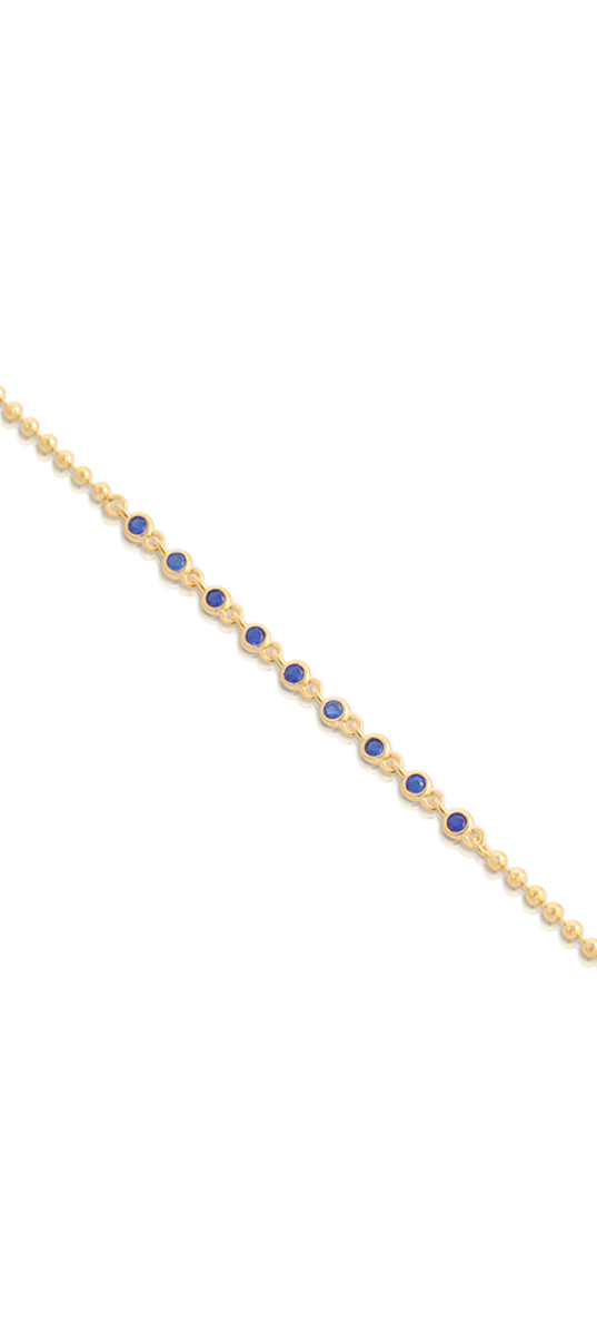 Center Sapphire CZ Beaded Bracelet in Yellow Gold