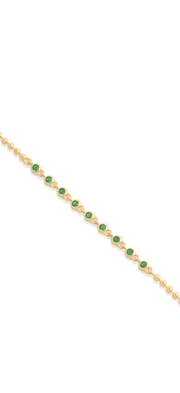 Center Emerald CZ Beaded Bracelet in Yellow Gold