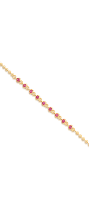 Center Ruby CZ Beaded Bracelet in Yellow Gold